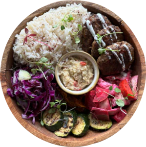 image of kofte rice bowl